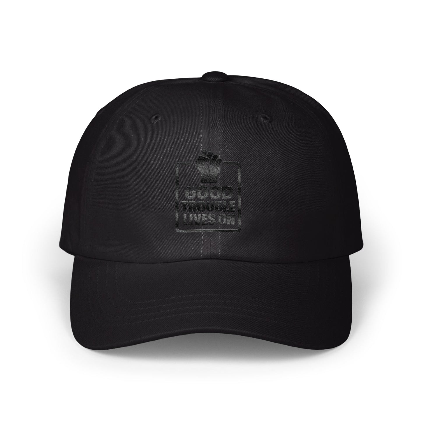Bold Black Cap with Embroidered Patch Hat product type