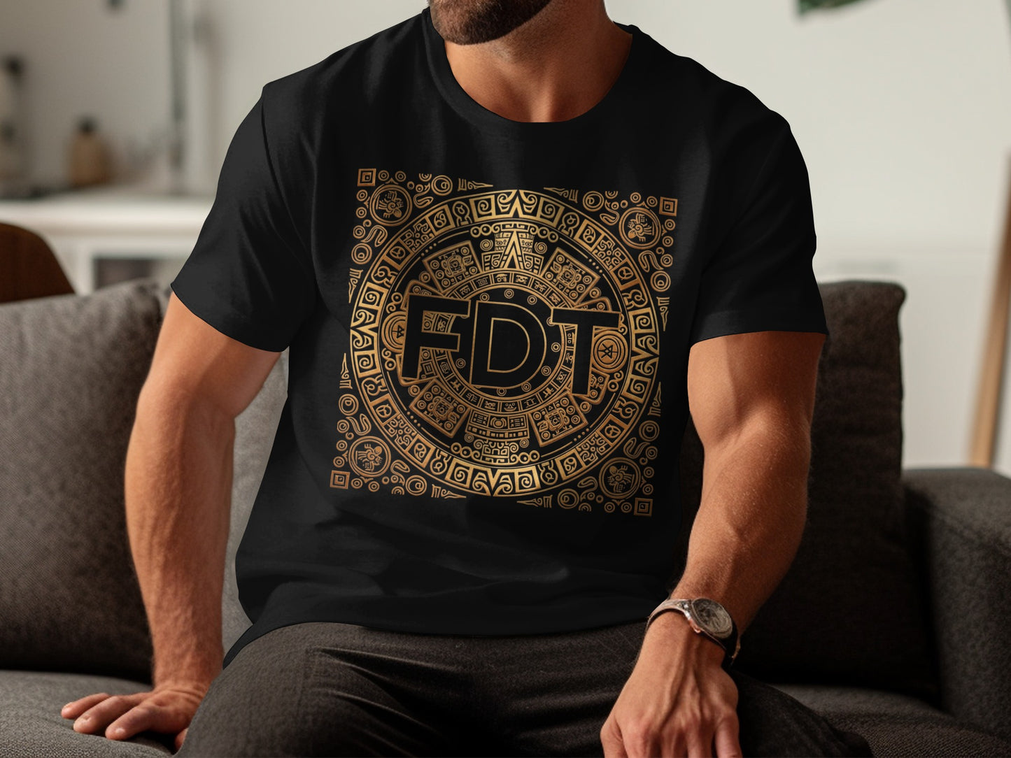 Intricate Gold Pattern on Black FDT T-Shirt product type
