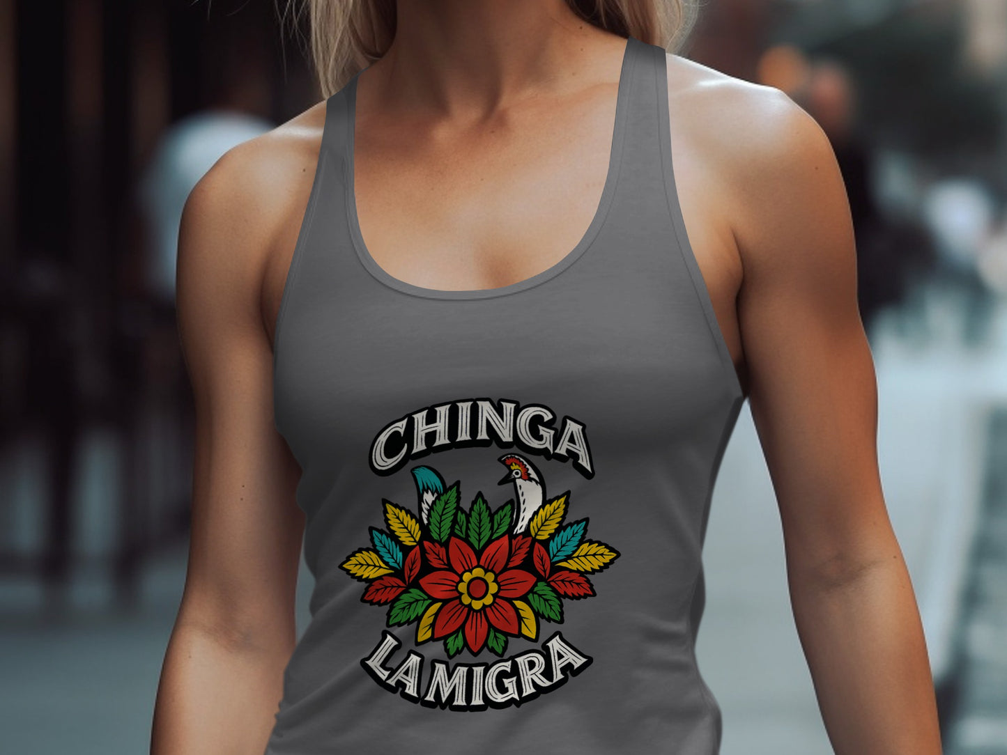 Chinga La Migra Vibrant Floral Design Tank Top Product
