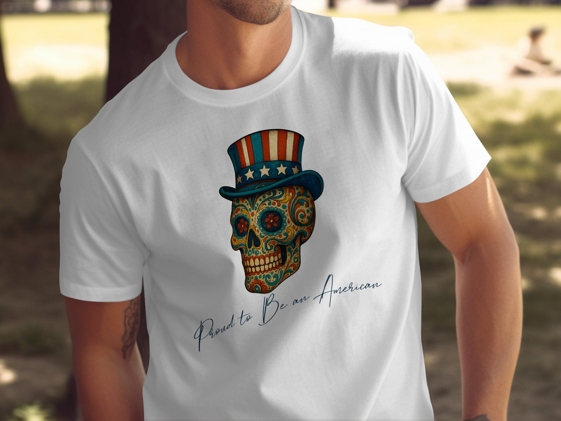 Patriotic Skull with Top Hat Design T-shirt Product