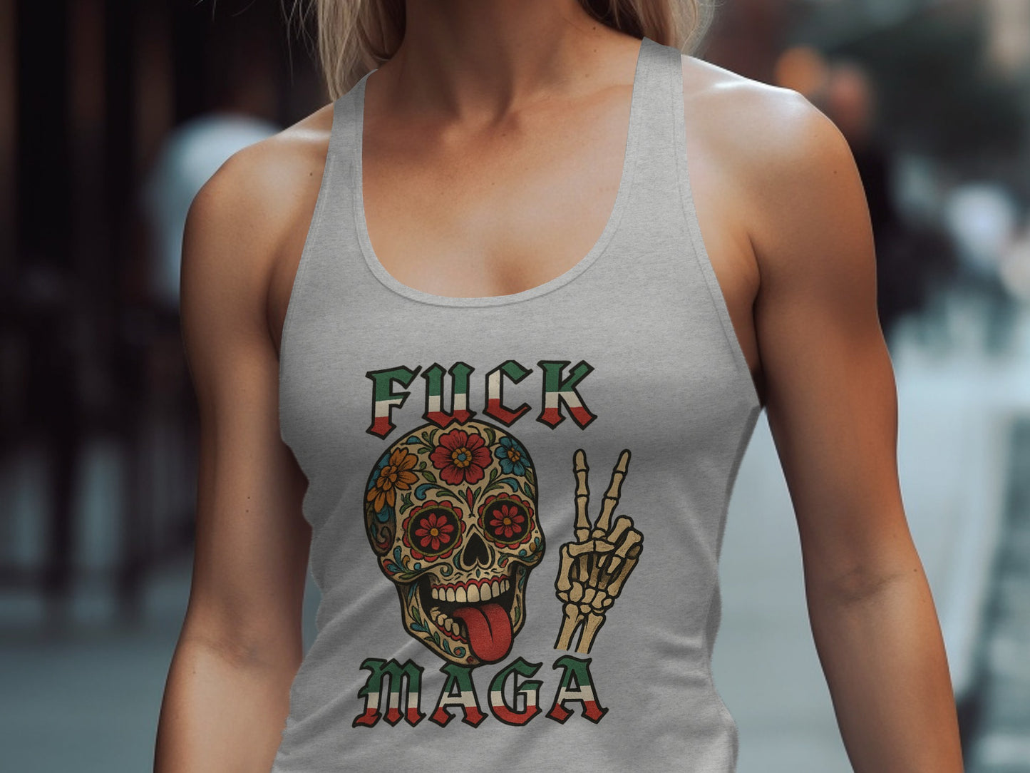 Fuck MAGA Skeleton Peace Sign Tank Top product