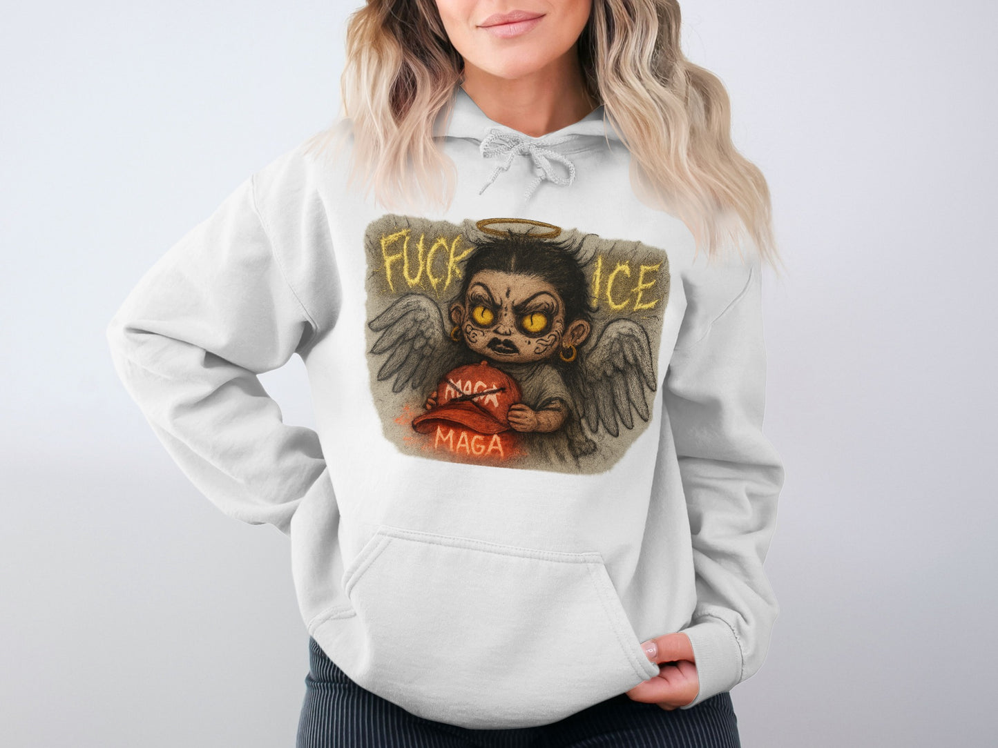 Angel Winged Demon Design on White Hoodie product