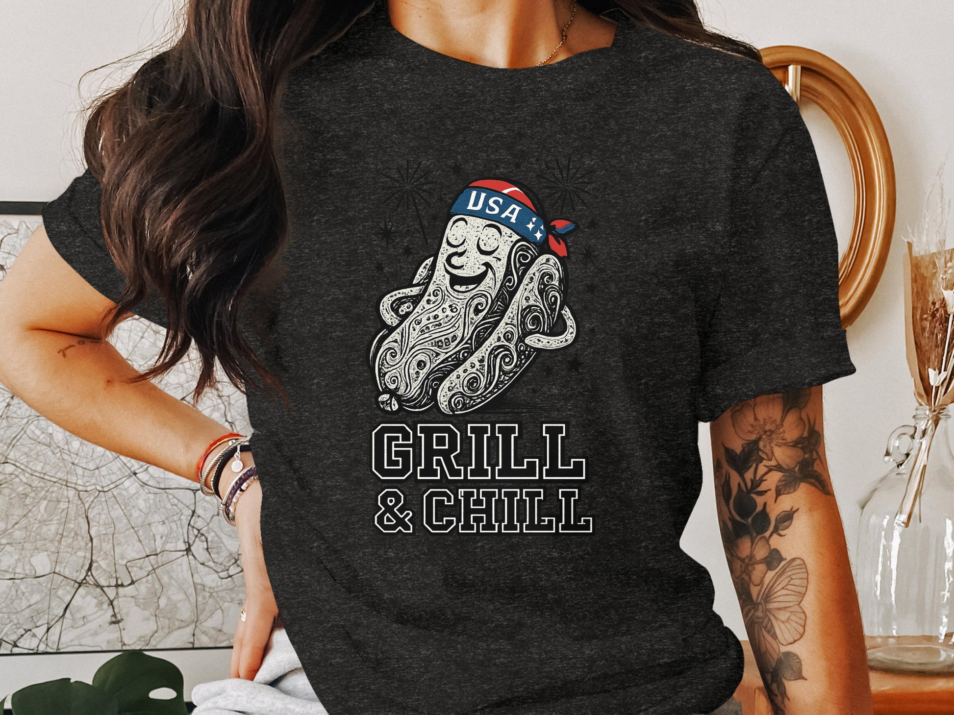 Patriotic Octopus Grill & Chill Graphic T-Shirt product