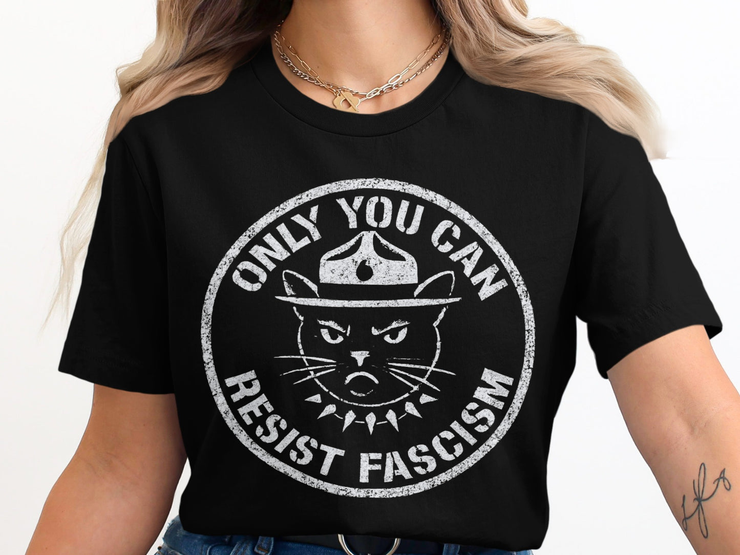Only You Can Resist Fascism Black Graphic T-shirt Product