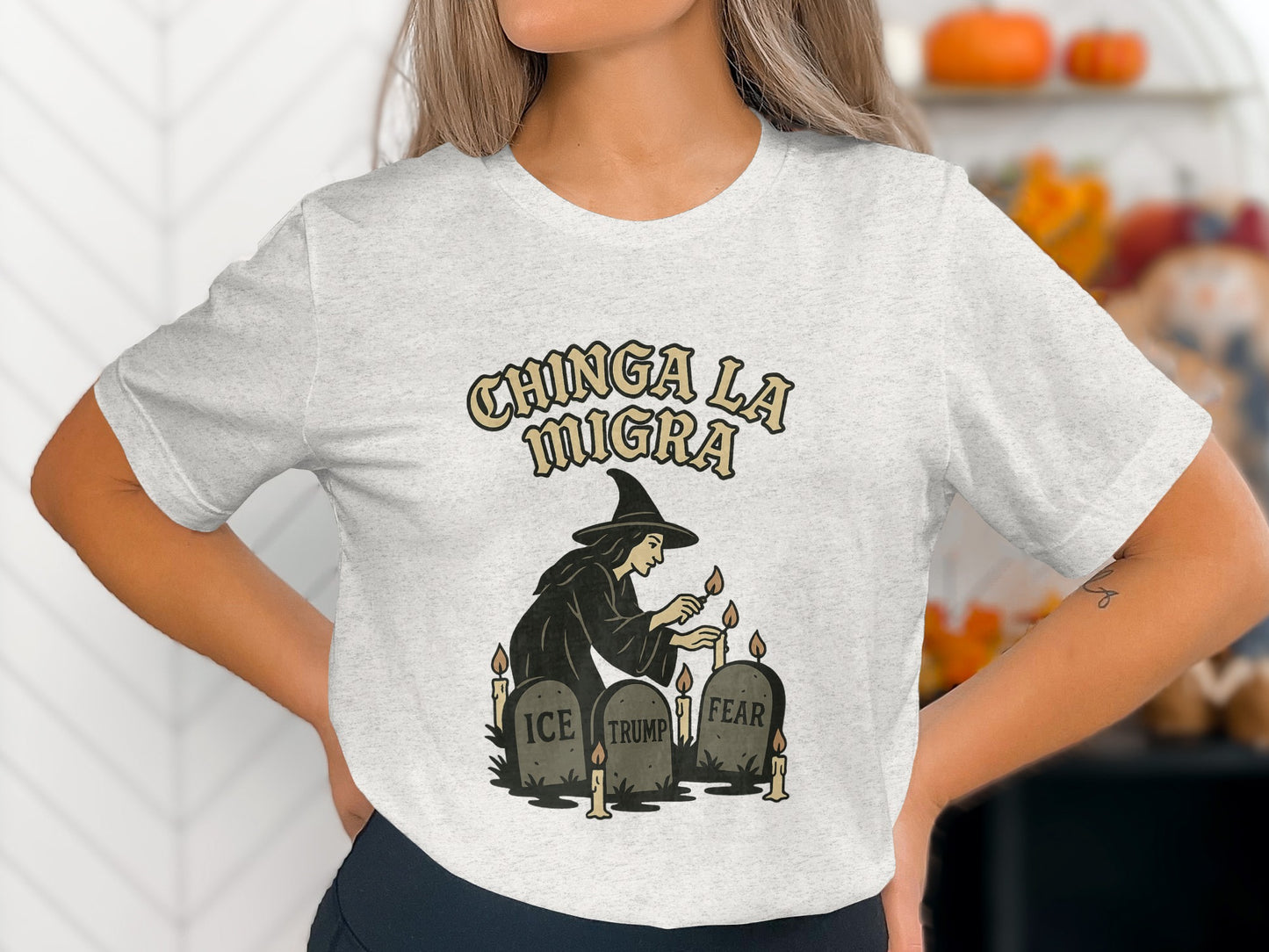 Chinga La Migra Witch Lighting Candles Shirt product