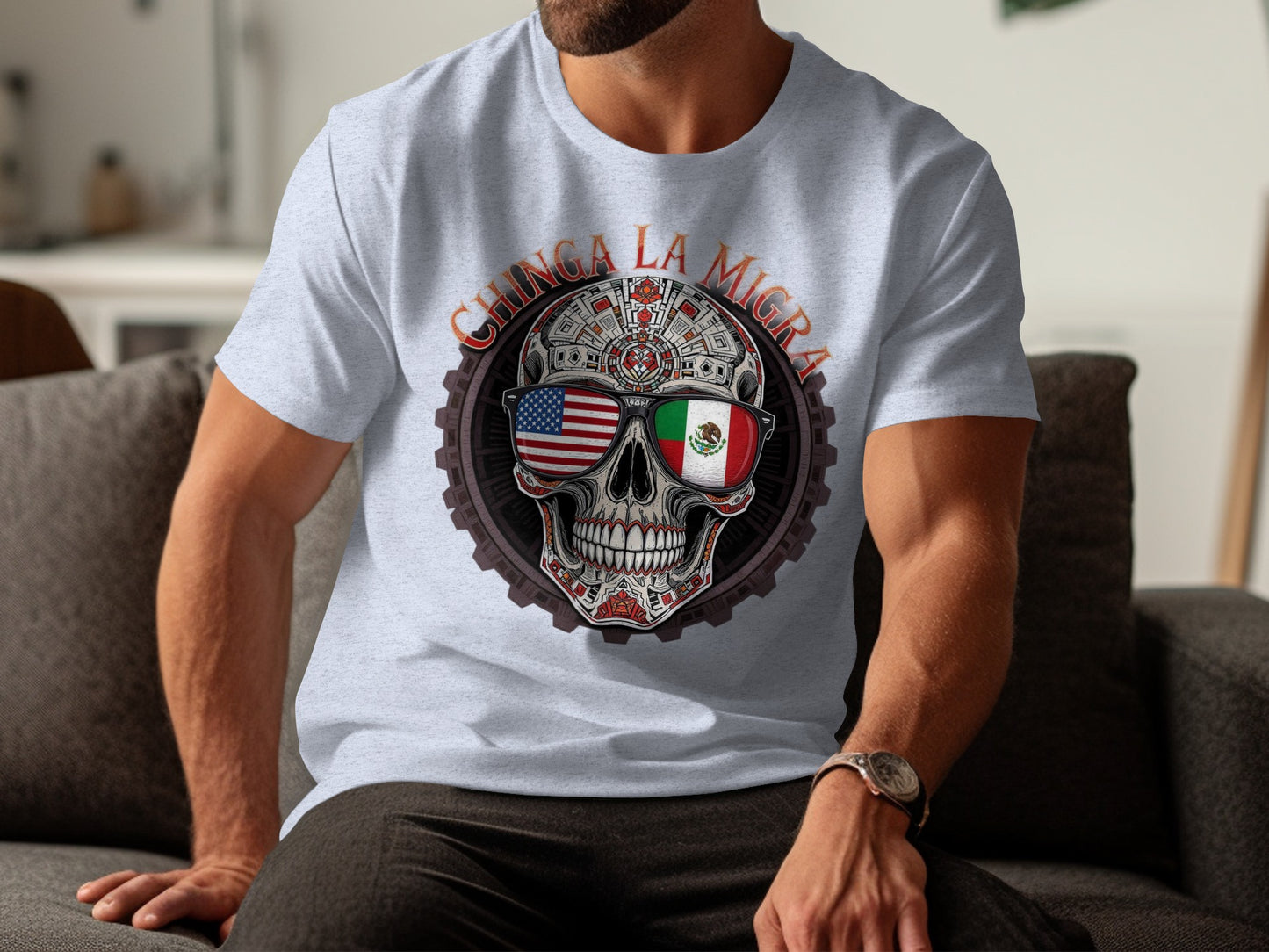 Chinga La Migra Skull Design Short Sleeve Shirt product