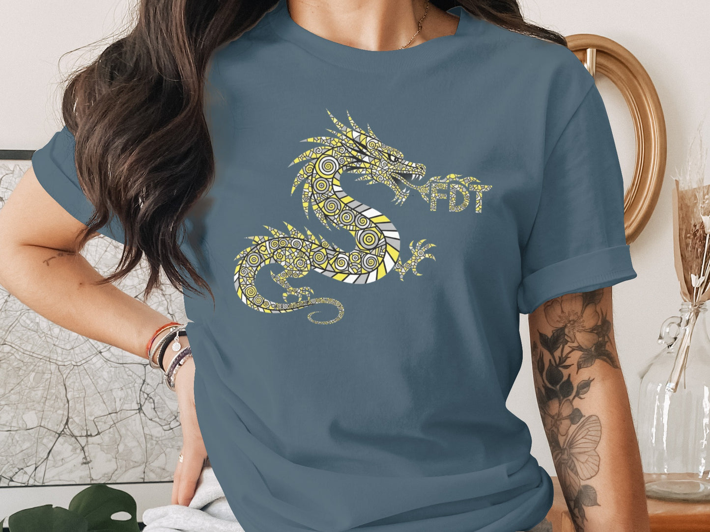 Intricate Dragon Graphic Printed on Relaxed Fit T-Shirt