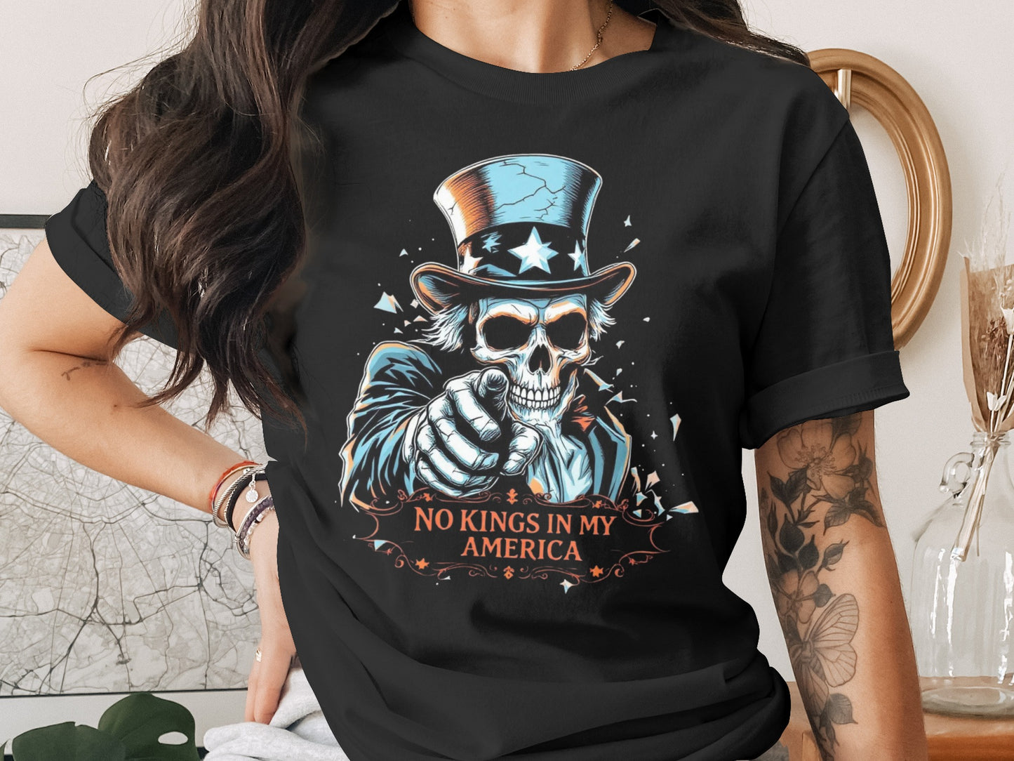 No Kings In My America Skeleton Graphic T-shirt product