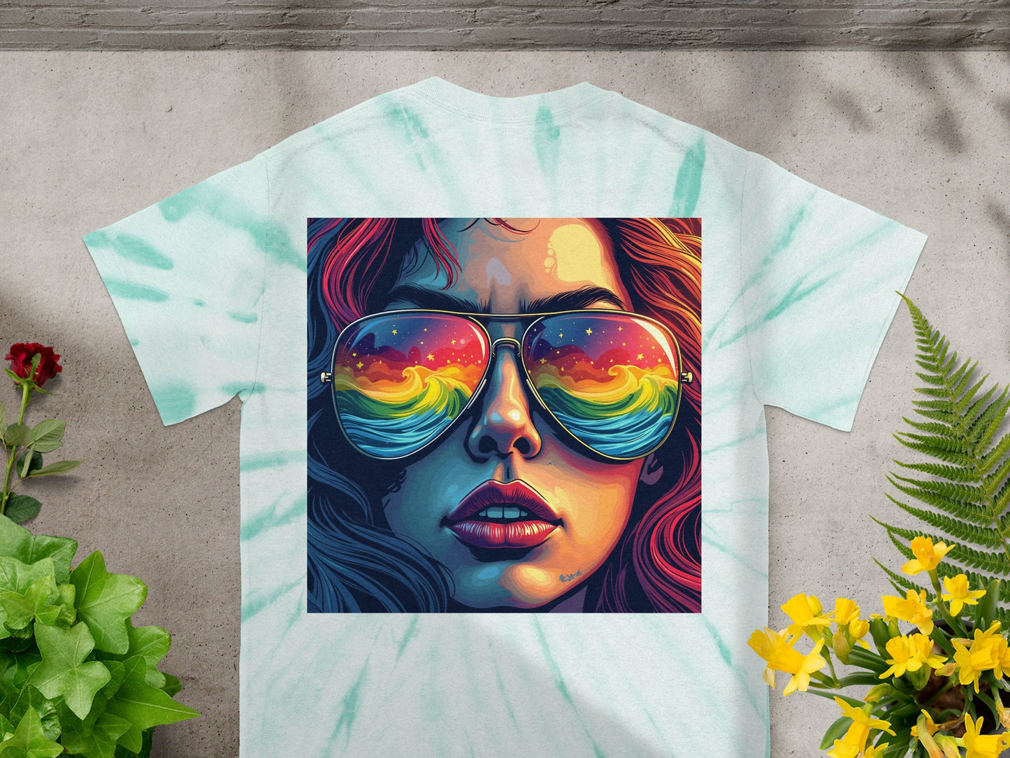 Vibrant Graphic Tee Woman in Sunglasses Shirt product type