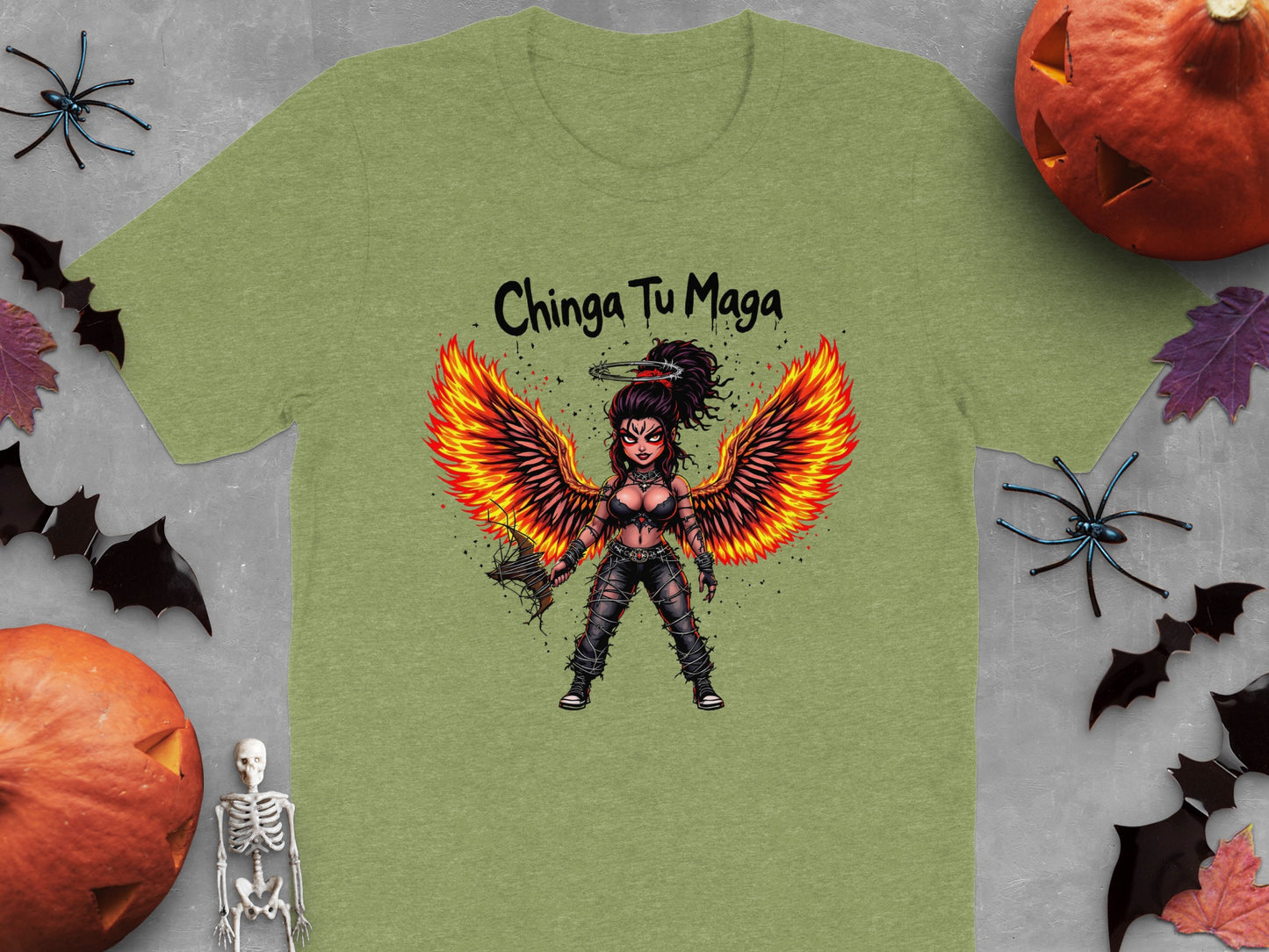 Chinga Tu Maga T-Shirt with Fiery Winged Character product type