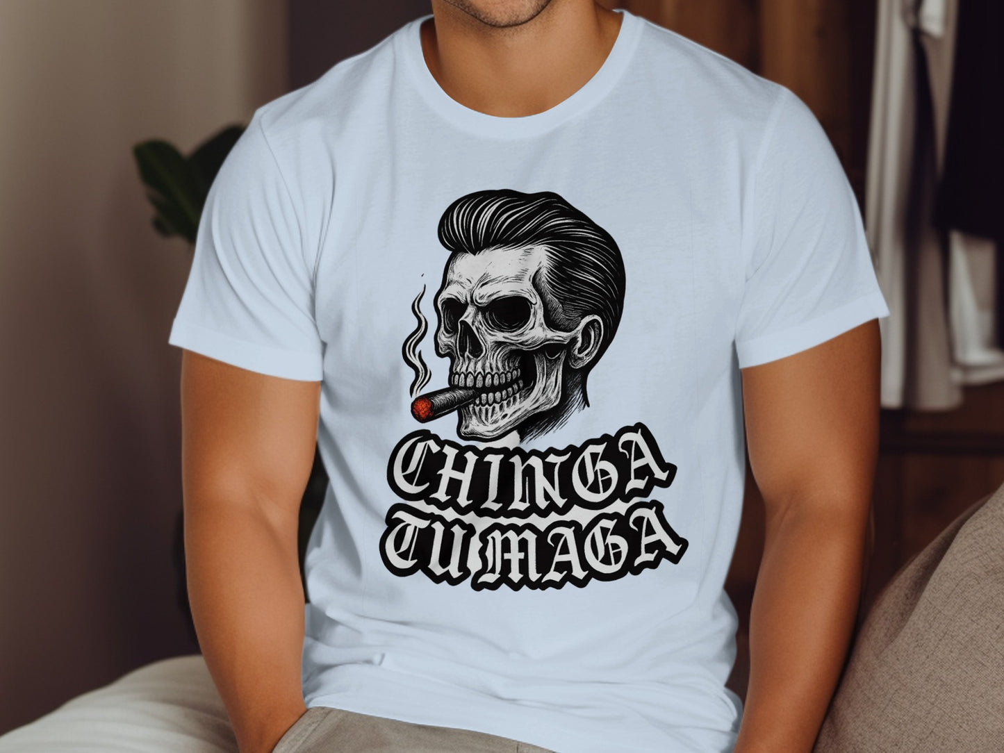 Chinga Tu Maga Skull Smoking Cigar Graphic T-Shirt product