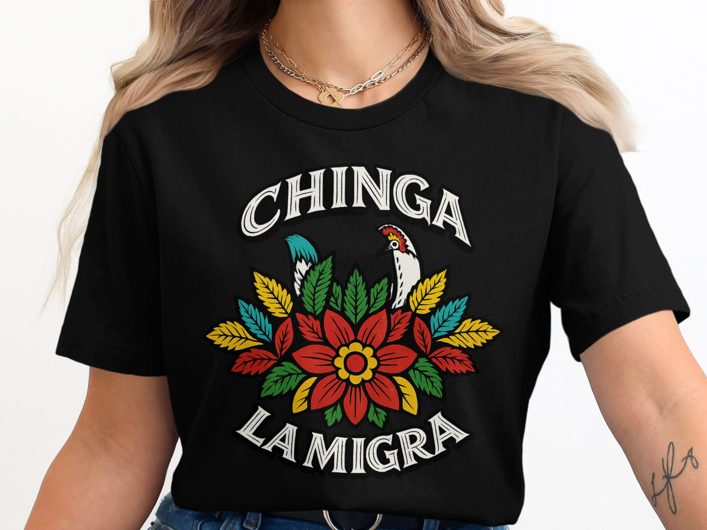 Chinga La Migra Colorful Floral Design Shirt product type