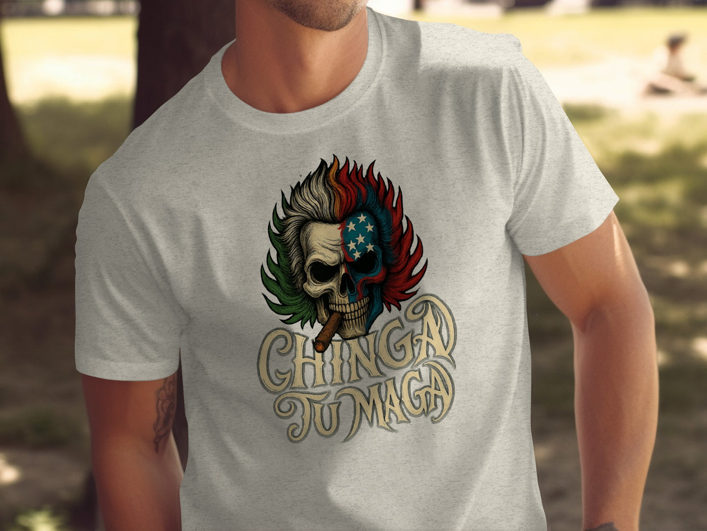 Patriotic Skull Design Chingad Tu Maga T-Shirt Product