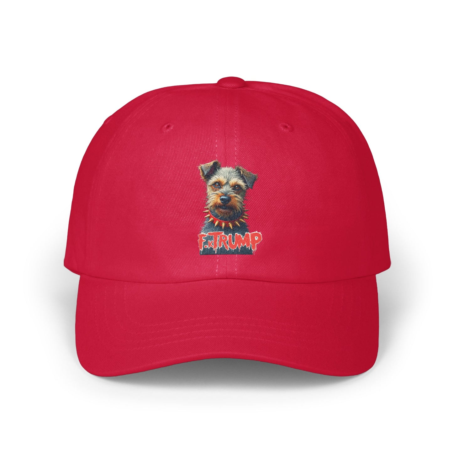 Cute Dog with Trump Text on Red Baseball Cap product