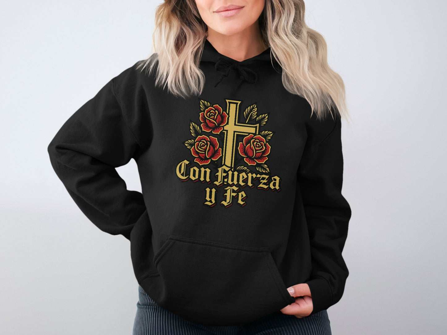 Con Fuerza y Fe Cross Rose Graphic Hoodie product