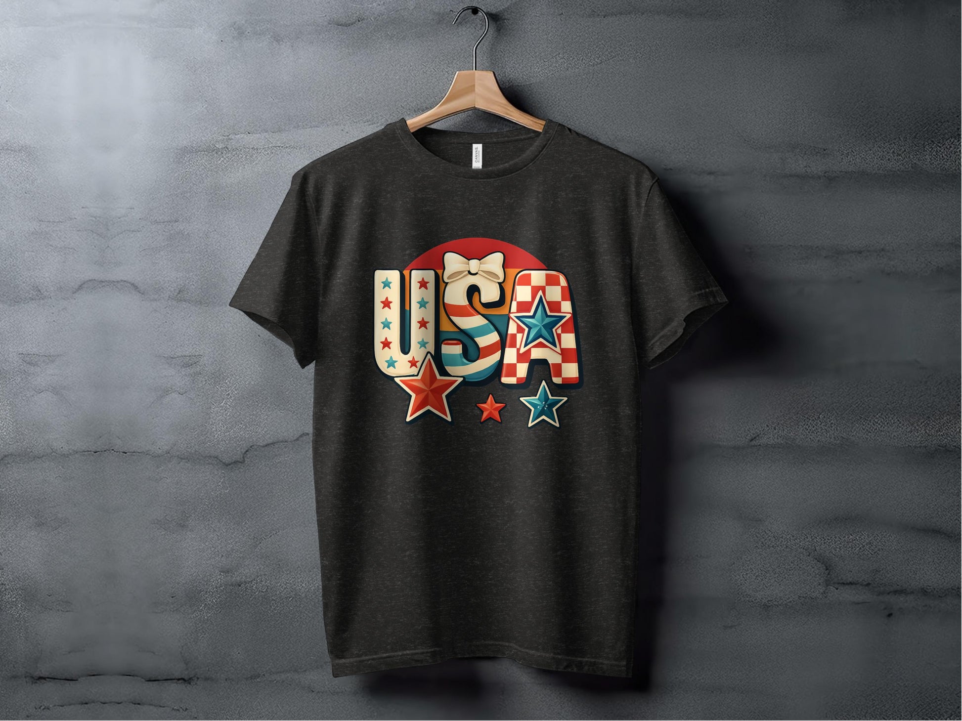 Patriotic USA Letters and Stars Print T-Shirt product