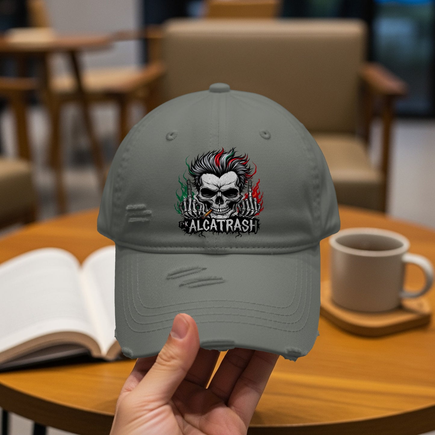 Skull Design Streetwear Distressed Alcatrash Hat product
