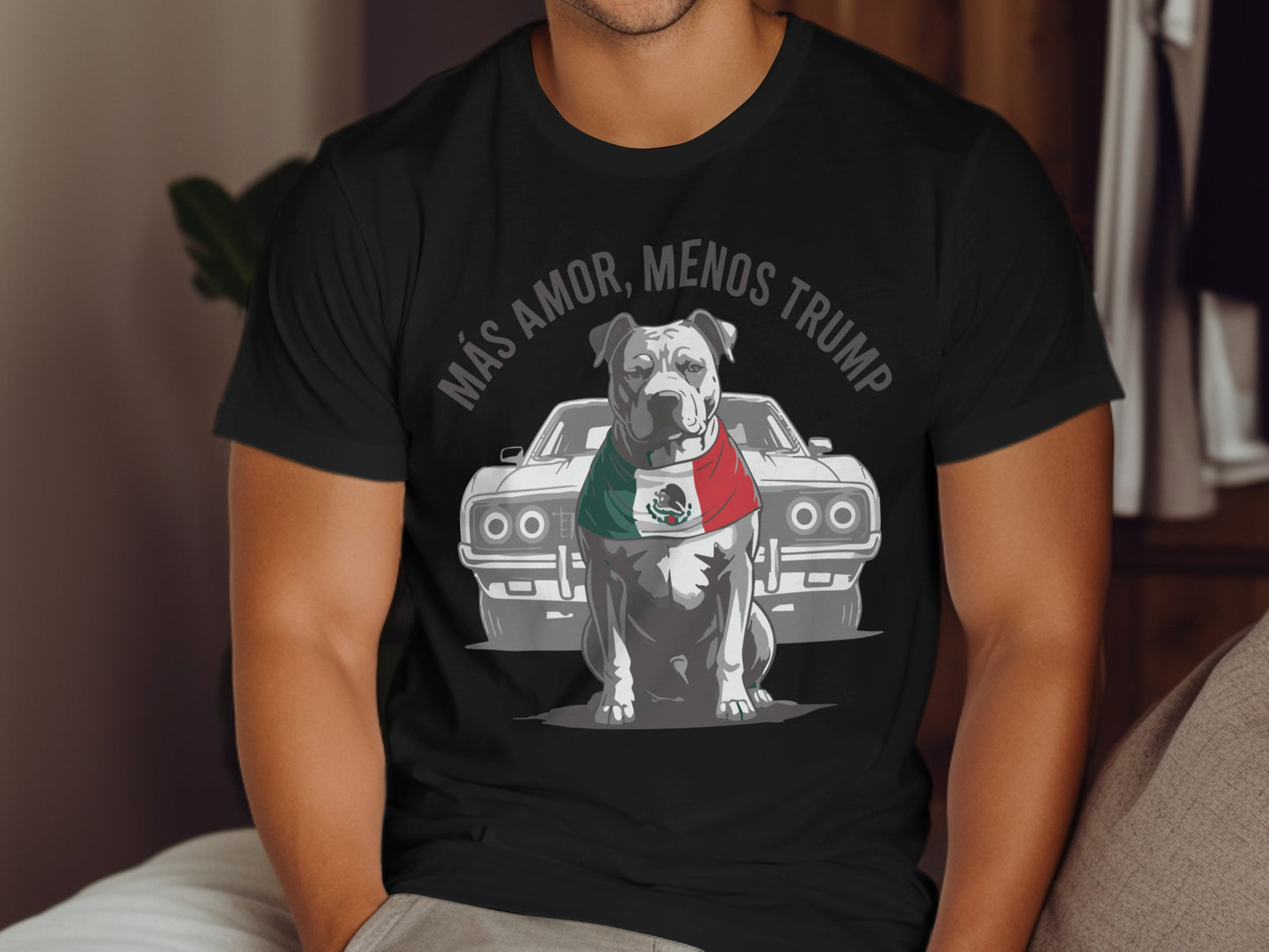 Más Amor Menos Trump Dog Graphic Black T-Shirt product