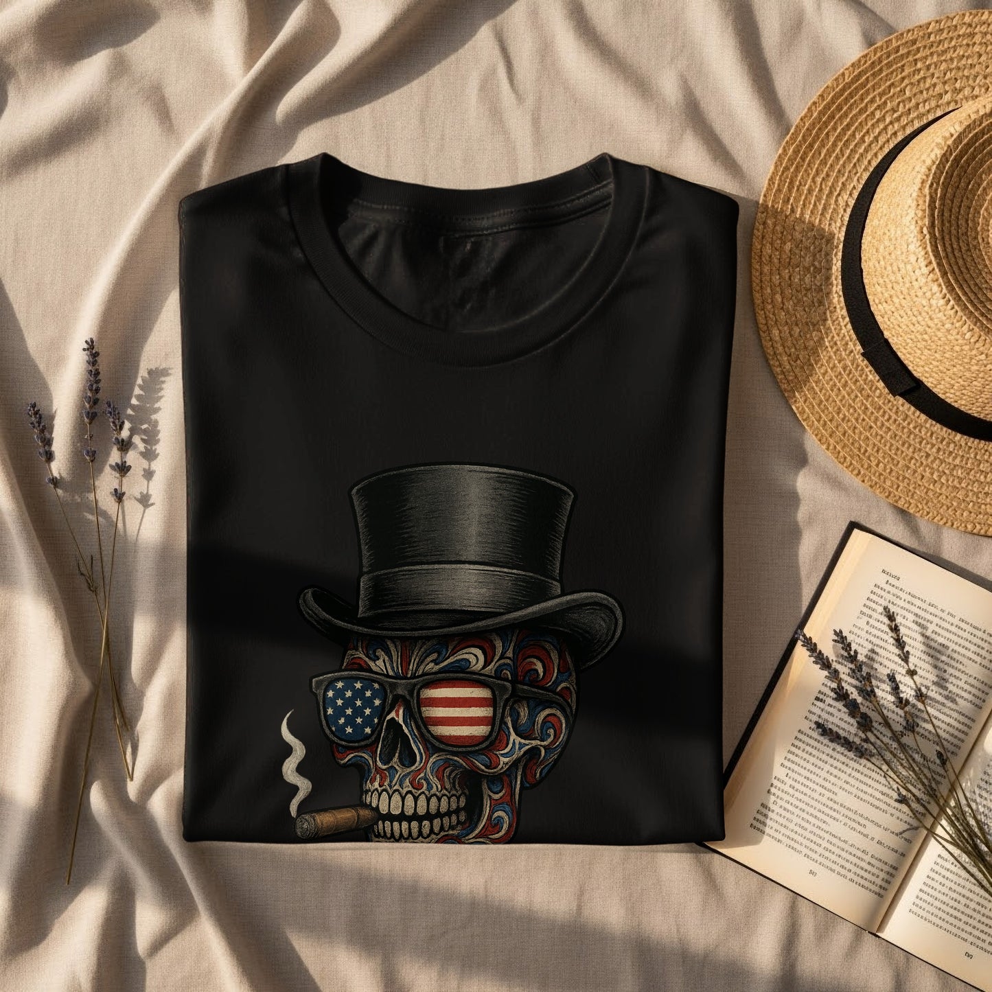 Patriotic Skull Top Hat Graphic Print T-shirt product