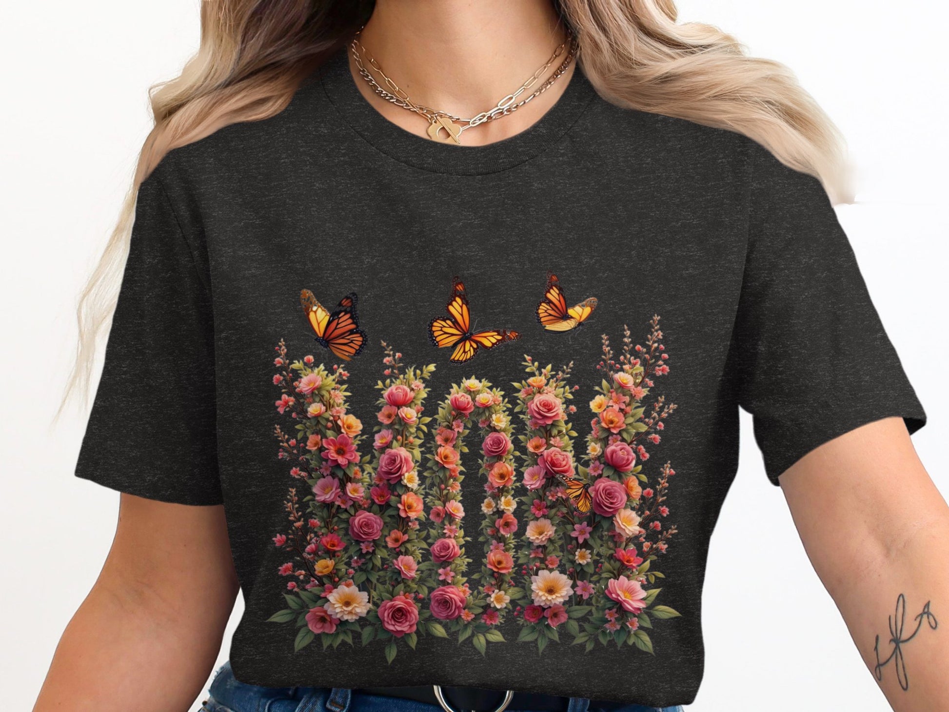 Butterfly and Floral Graphic Tee Shirt product type