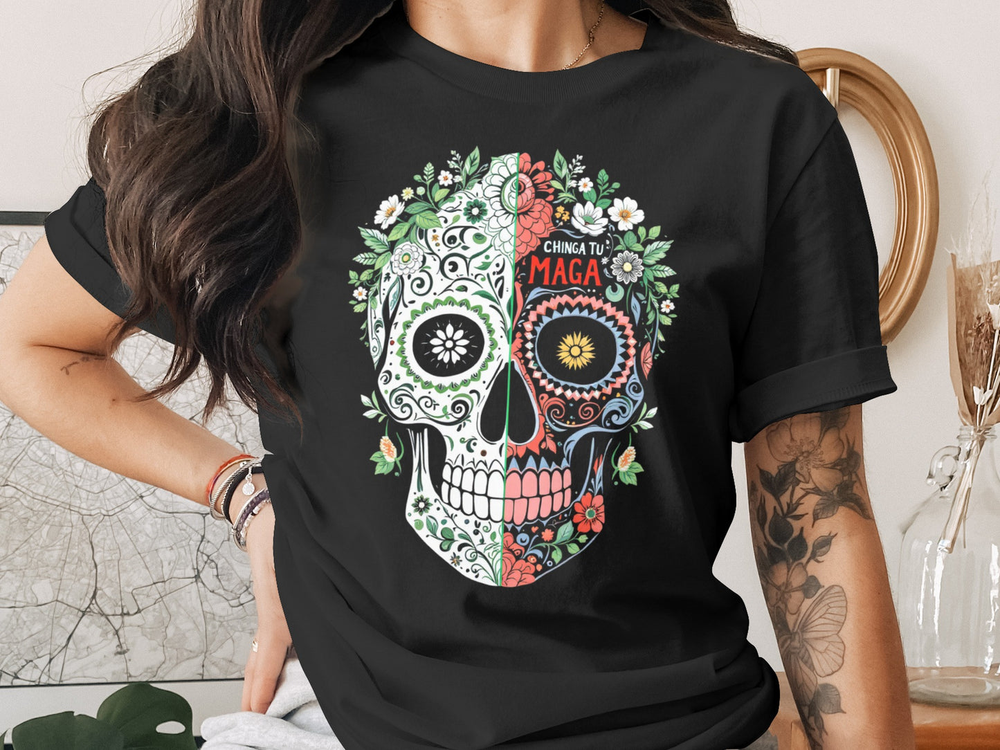 Colorful Floral Skull Design Printed T-shirt product type