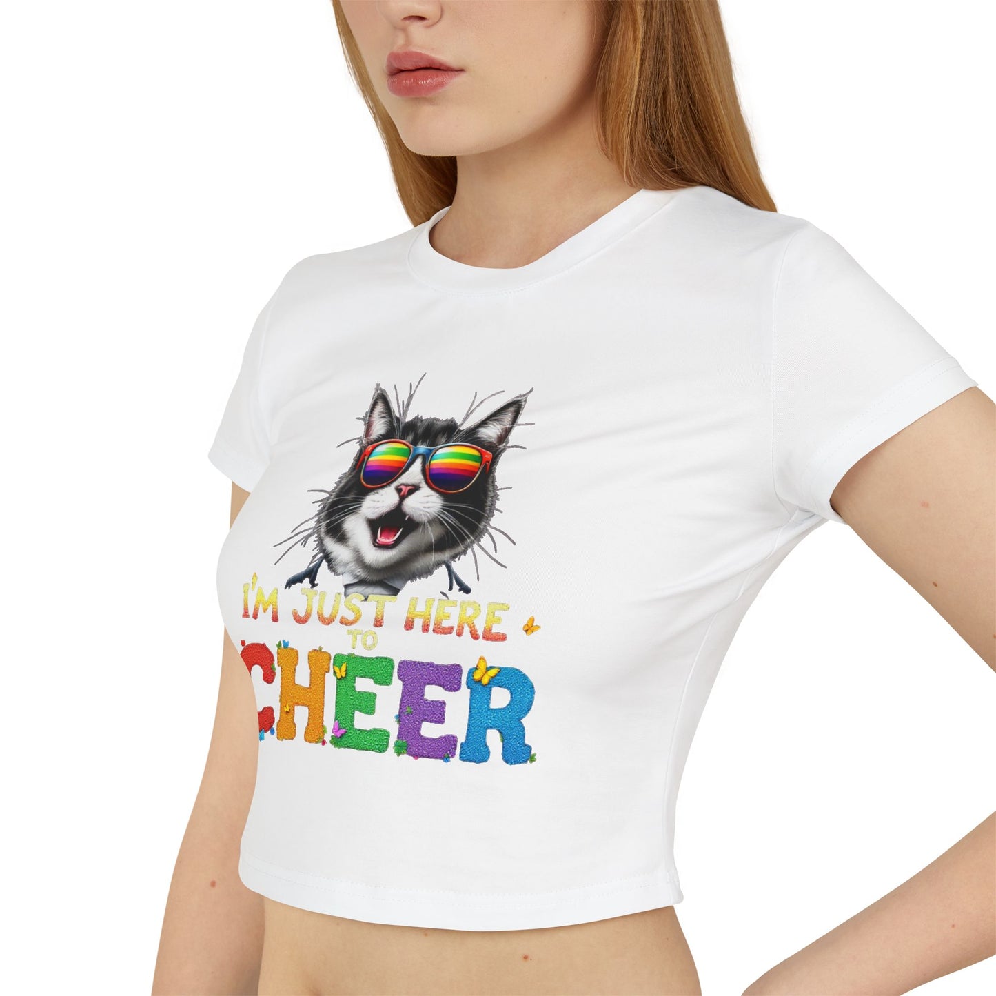 Cheerful Cat Women's Baby Tee - Fun Graphic Tee for Pet Lovers