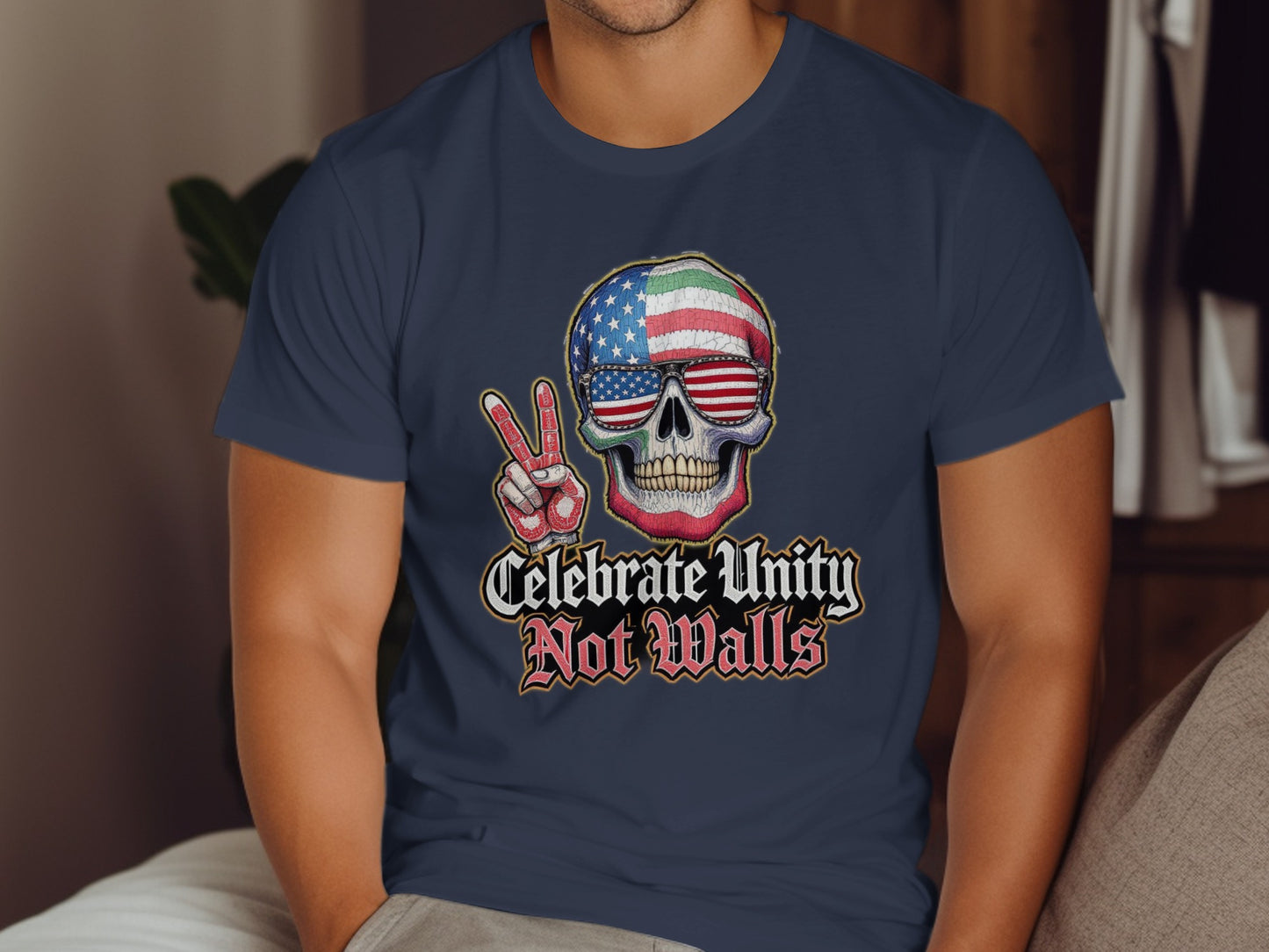Celebrate Unity Not Walls Skull Graphic Shirt product type