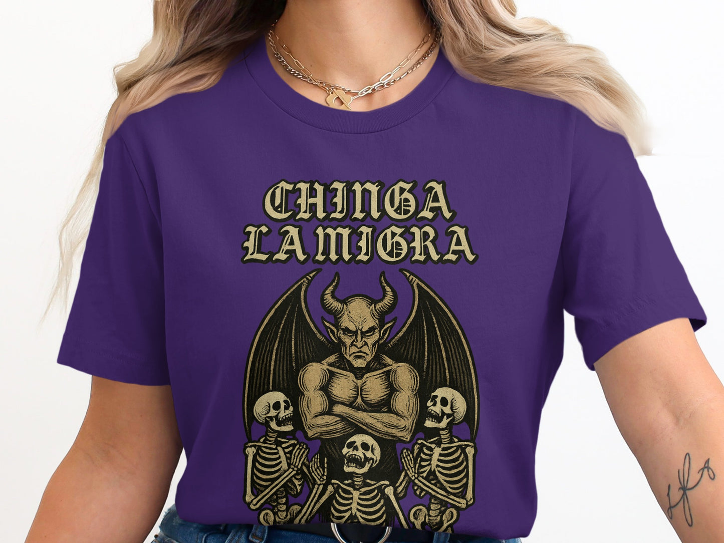 Chinga La Migra Gothic Devil Design T-Shirt product