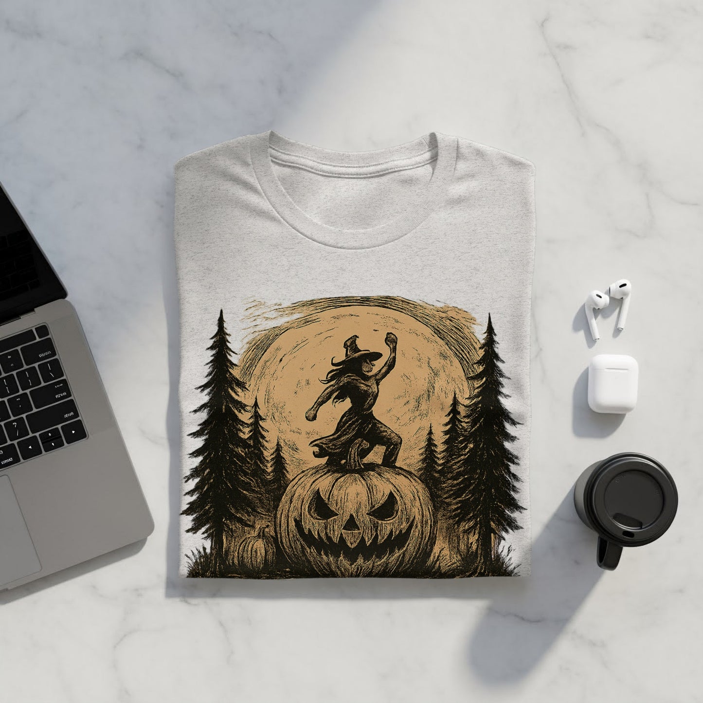 Witch Dancing on Pumpkin with Moon Halloween Shirt product type