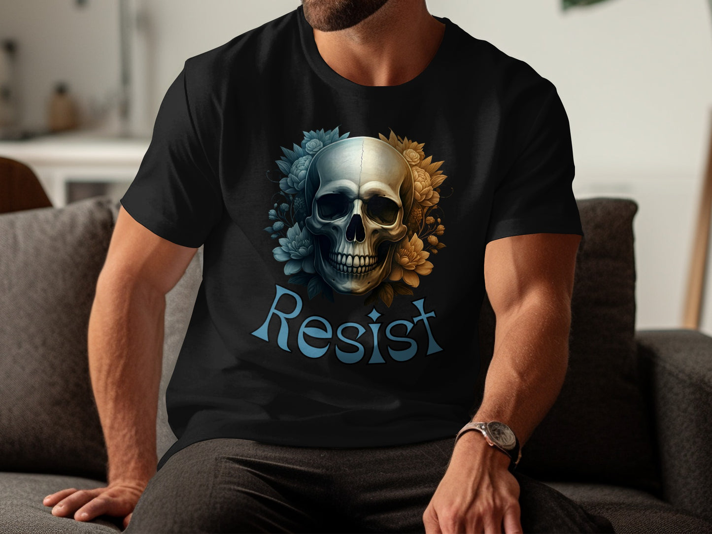 Resist Skull and Floral Graphic T-shirt product
