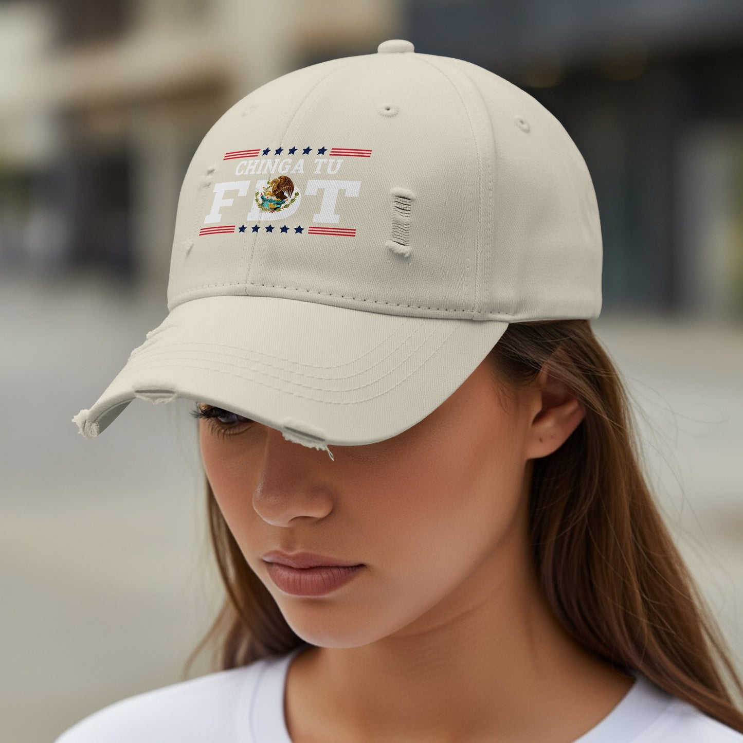 Chinga Tu F-T Distressed Beige Adjustable Cap product