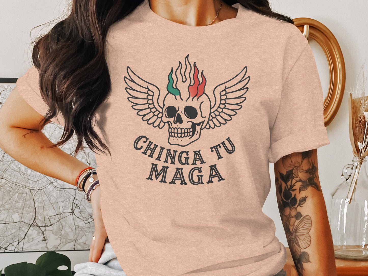 Chinga Tu Maga Skull Wings Graphic Tee Shirt product