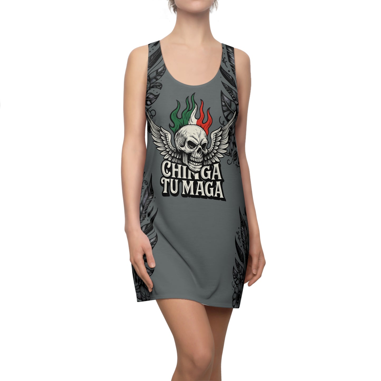 CHINGA Tu maga dress Edgy Women's Racerback Dress with Skull Design, Alternative Fashion, Casual Summer Dress, Festival Outfit, Unique Gift Idea