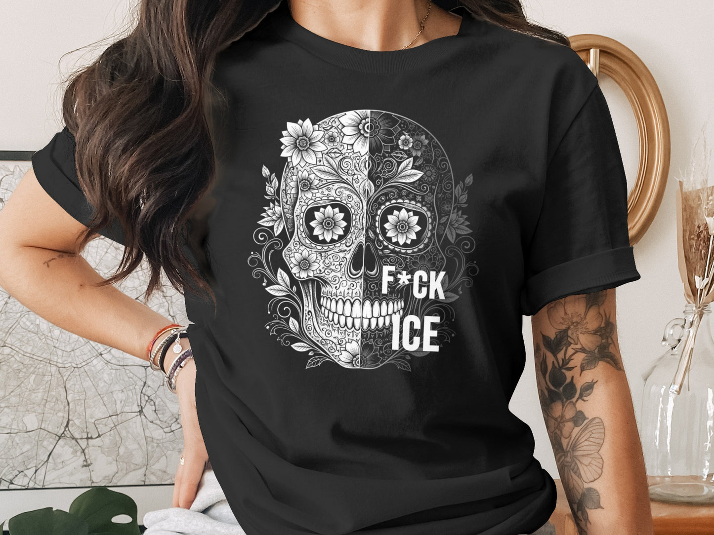 Floral Sugar Skull Graphic Tee Shirt product