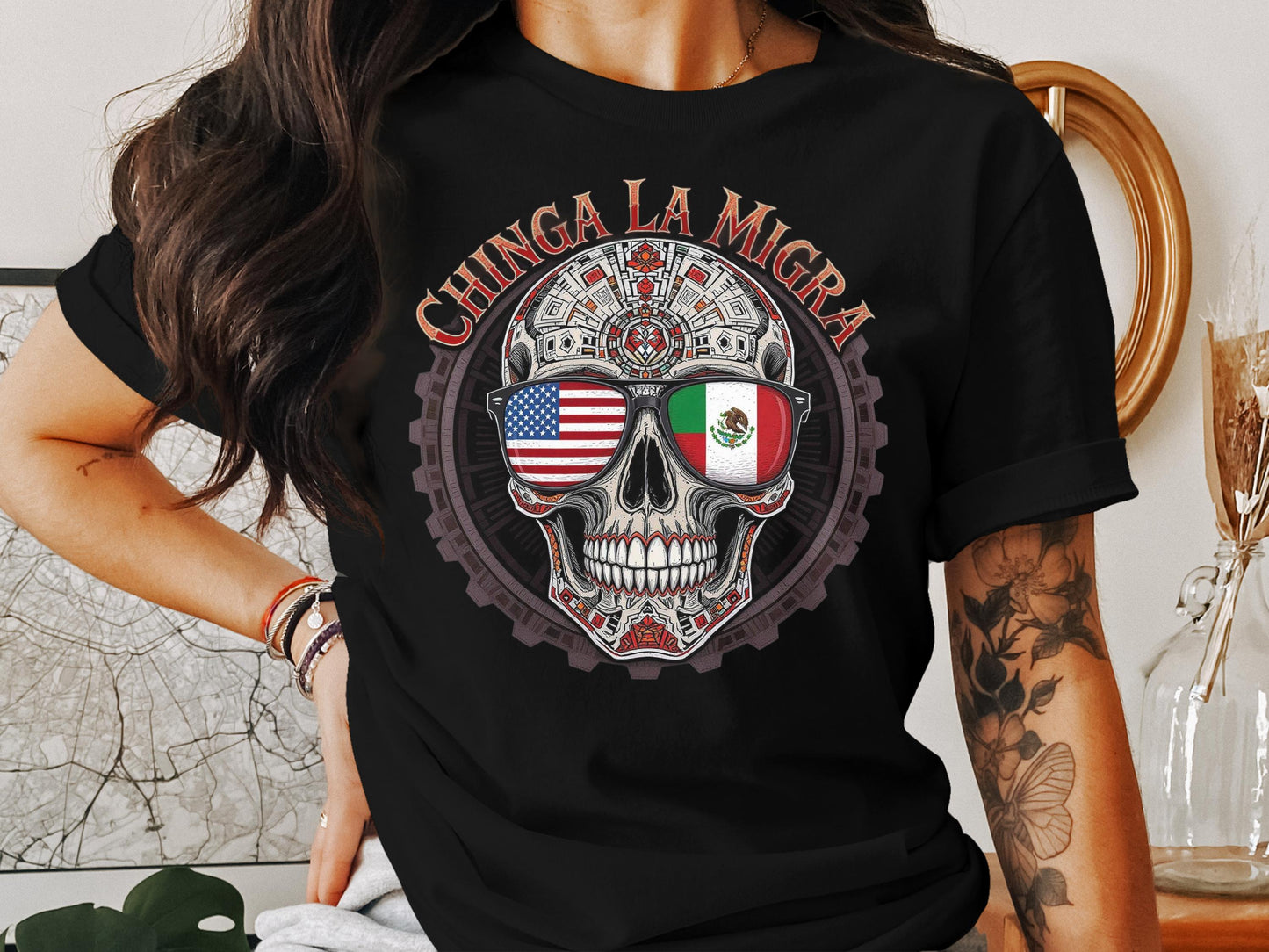 Chinga La Migra Skull Graphic Short Sleeve T-Shirt product