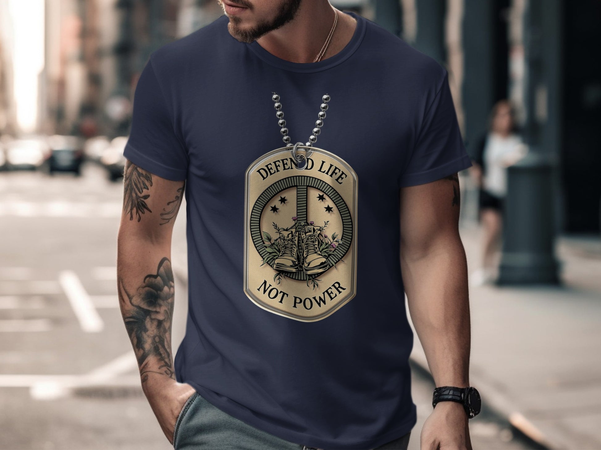 Defend Life Not Power Graphic Design T-Shirt