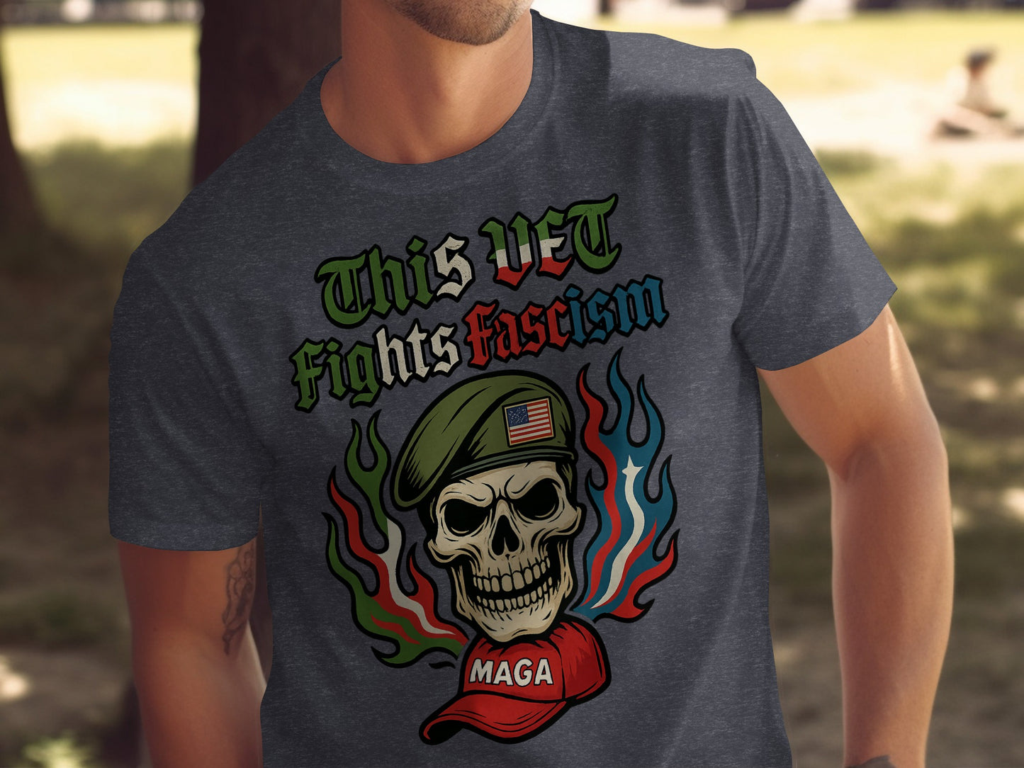 This VET Fights Fascism MAGA Skull T-shirt product