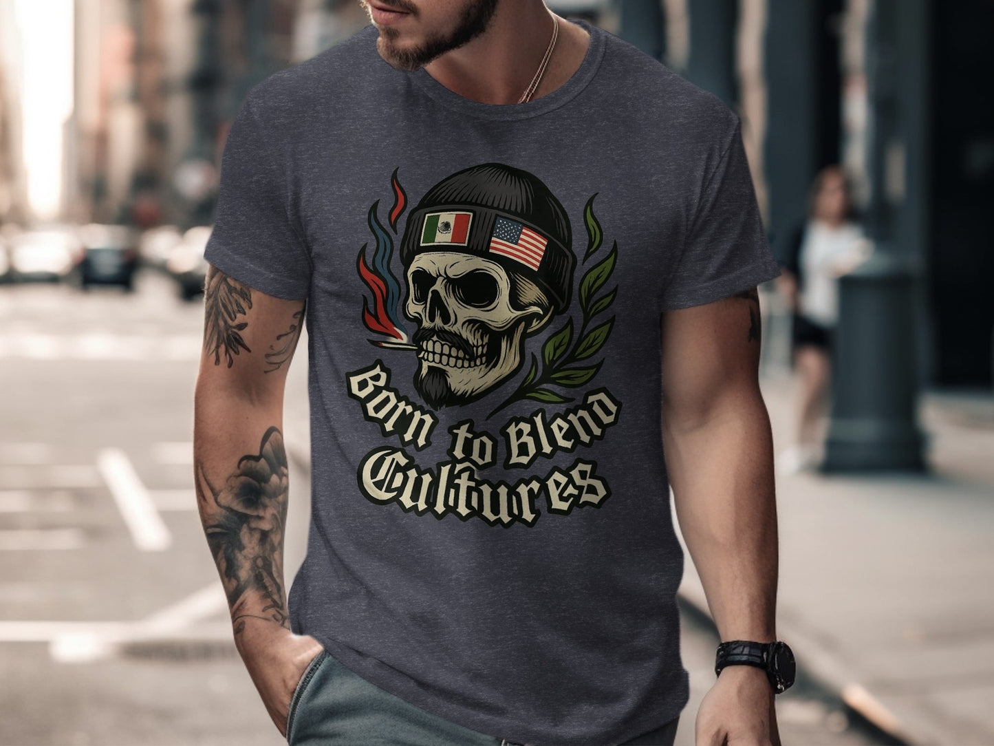 Born to Blend Cultures Skull Graphic T-shirt product