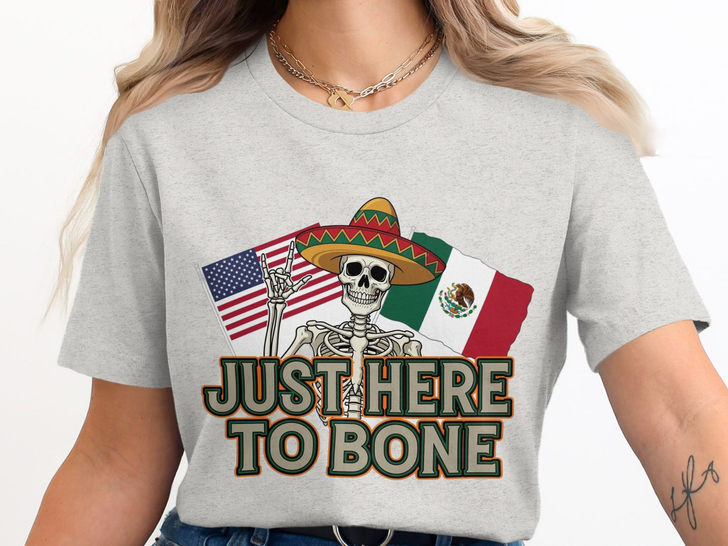 Just Here To Bone Skeleton Graphic Shirt product