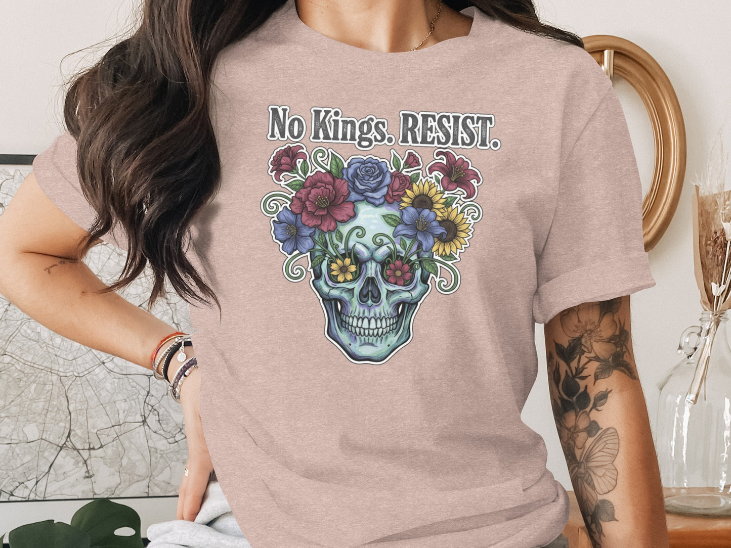 No Kings RESIST Floral Skull Graphic Tee product type