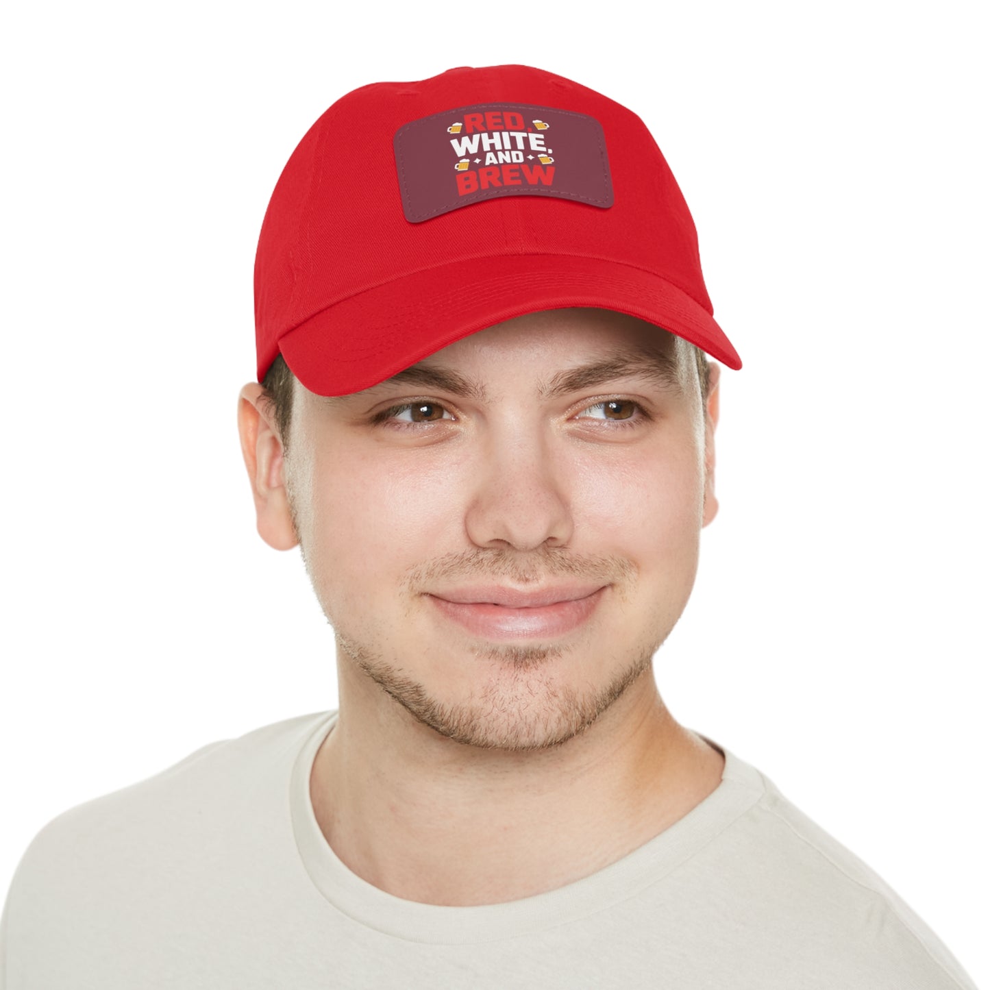 Red White and Brew Dad Hat with Leather Patch - Perfect for Beer Lovers