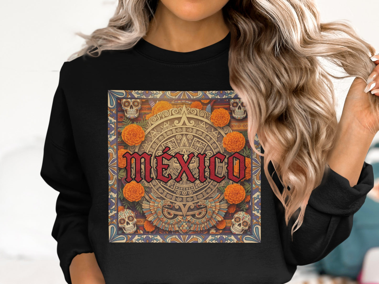 Colorful Mexico Themed Aztec Calendar Design Sweatshirt Product