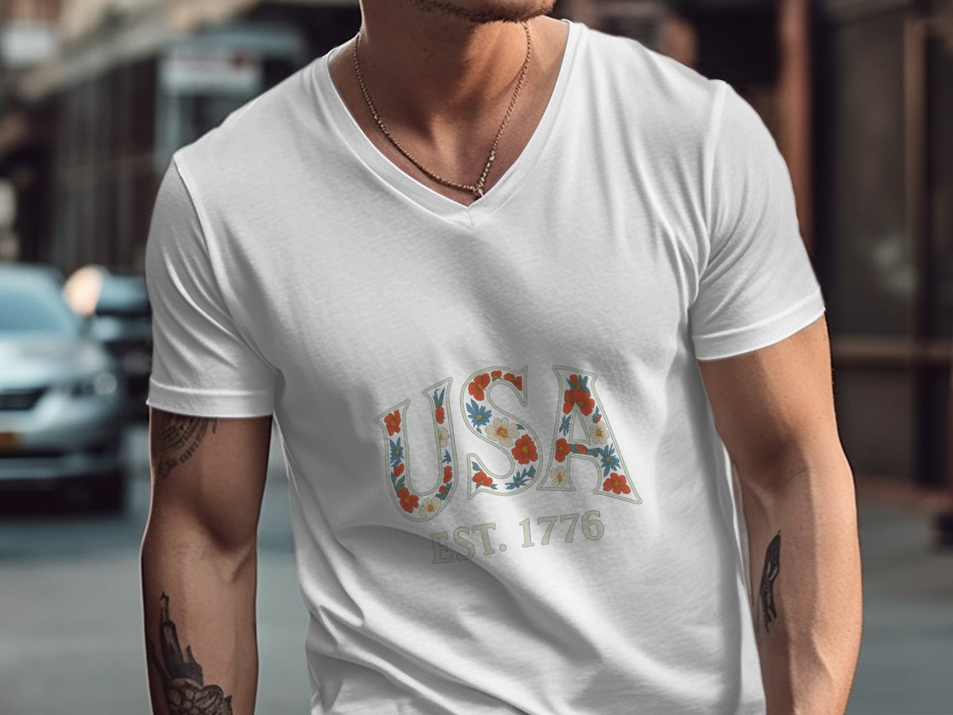 USA EST 1776 Floral Print Graphic Tee product
