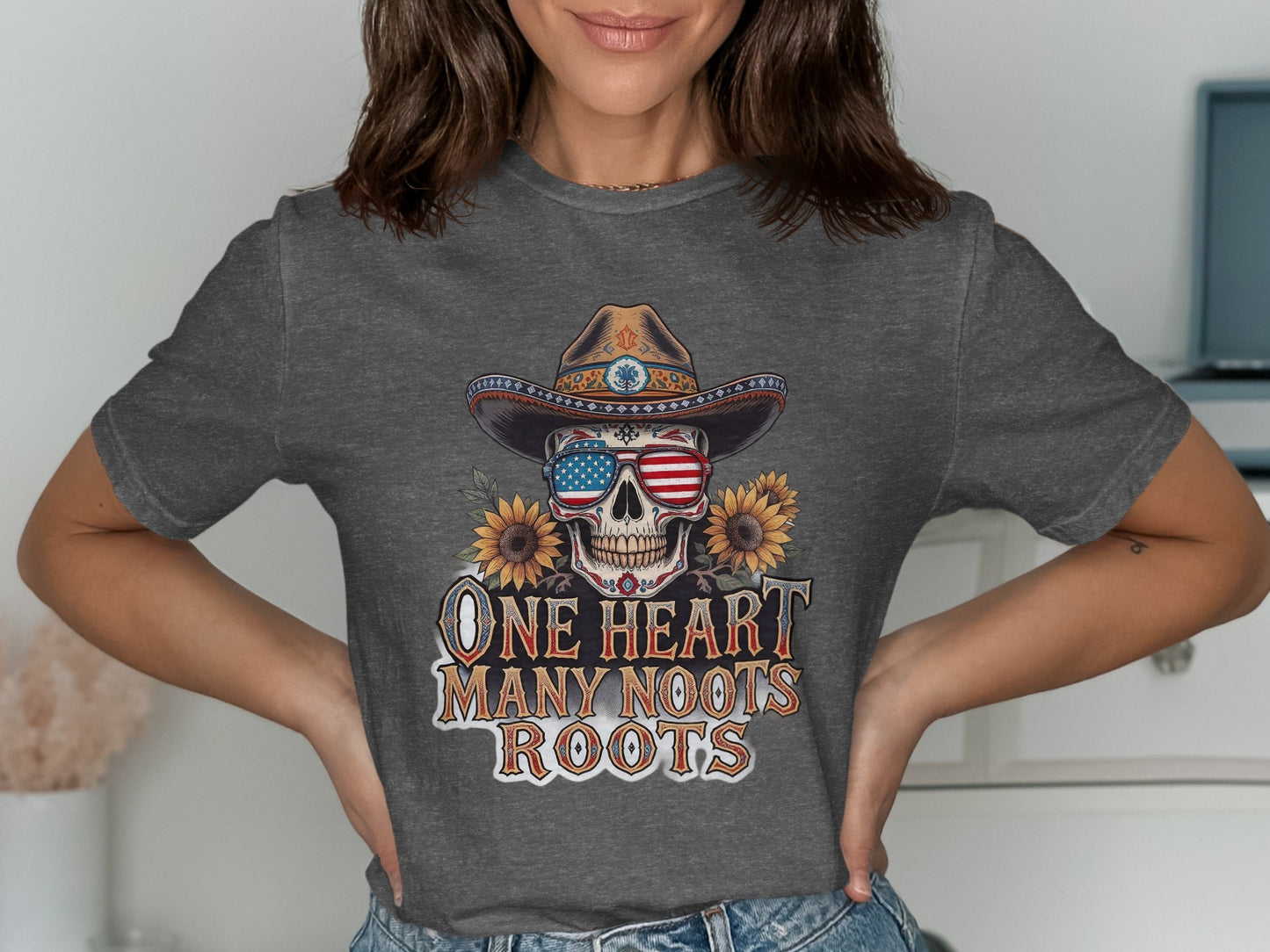 One Heart Many Roots Skull Graphic Tee product