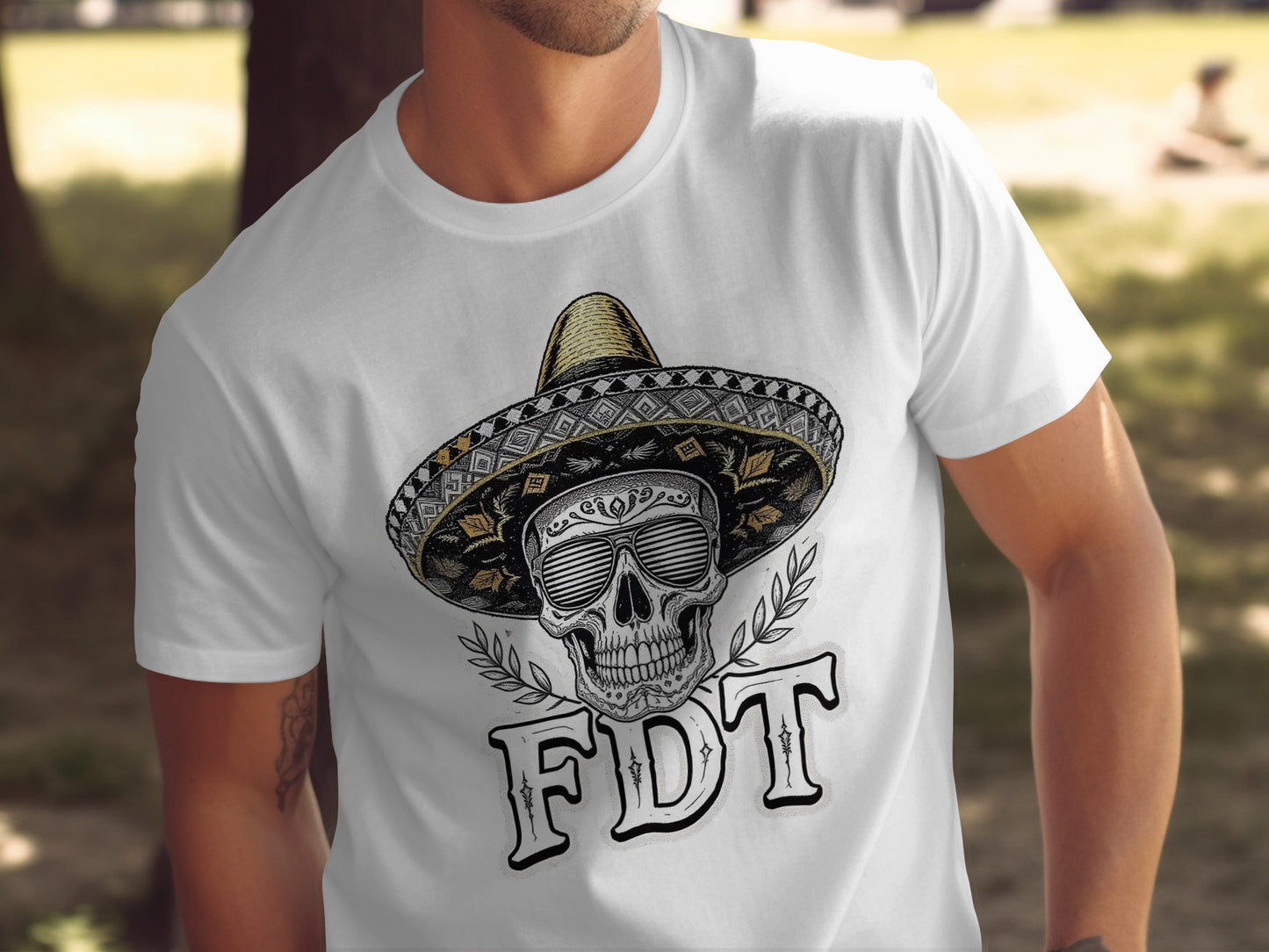 Unique Skull With Sombrero Design Printed On T-shirt product