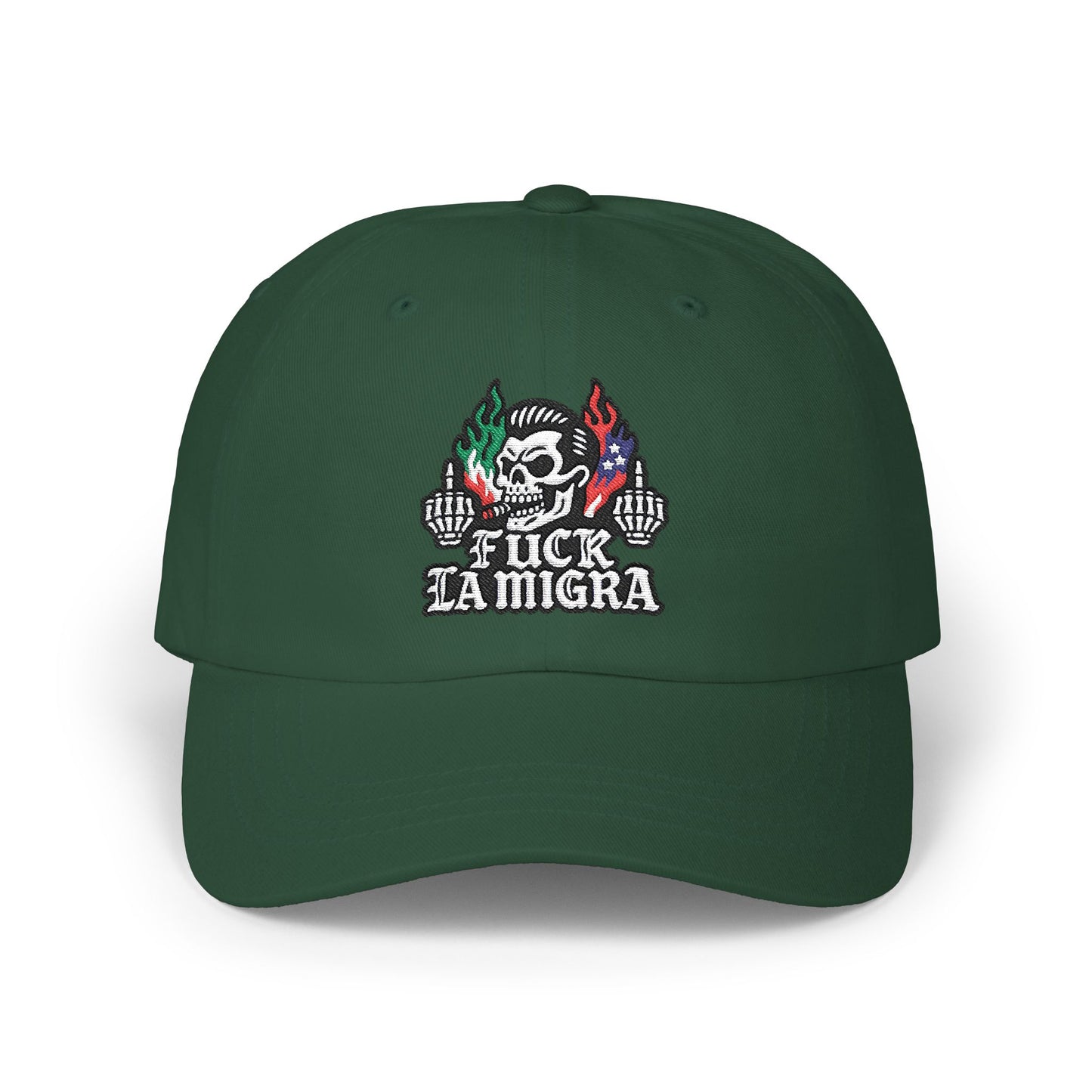 Fuck La Migra Anti Trump Embroidered Hat, FDT, Chinga Tu Maga Classic Dad Cap with Skull Design, Adjustable Hat for Casual Wear, Unique Gift for Dads, Birthday, or Holiday Use