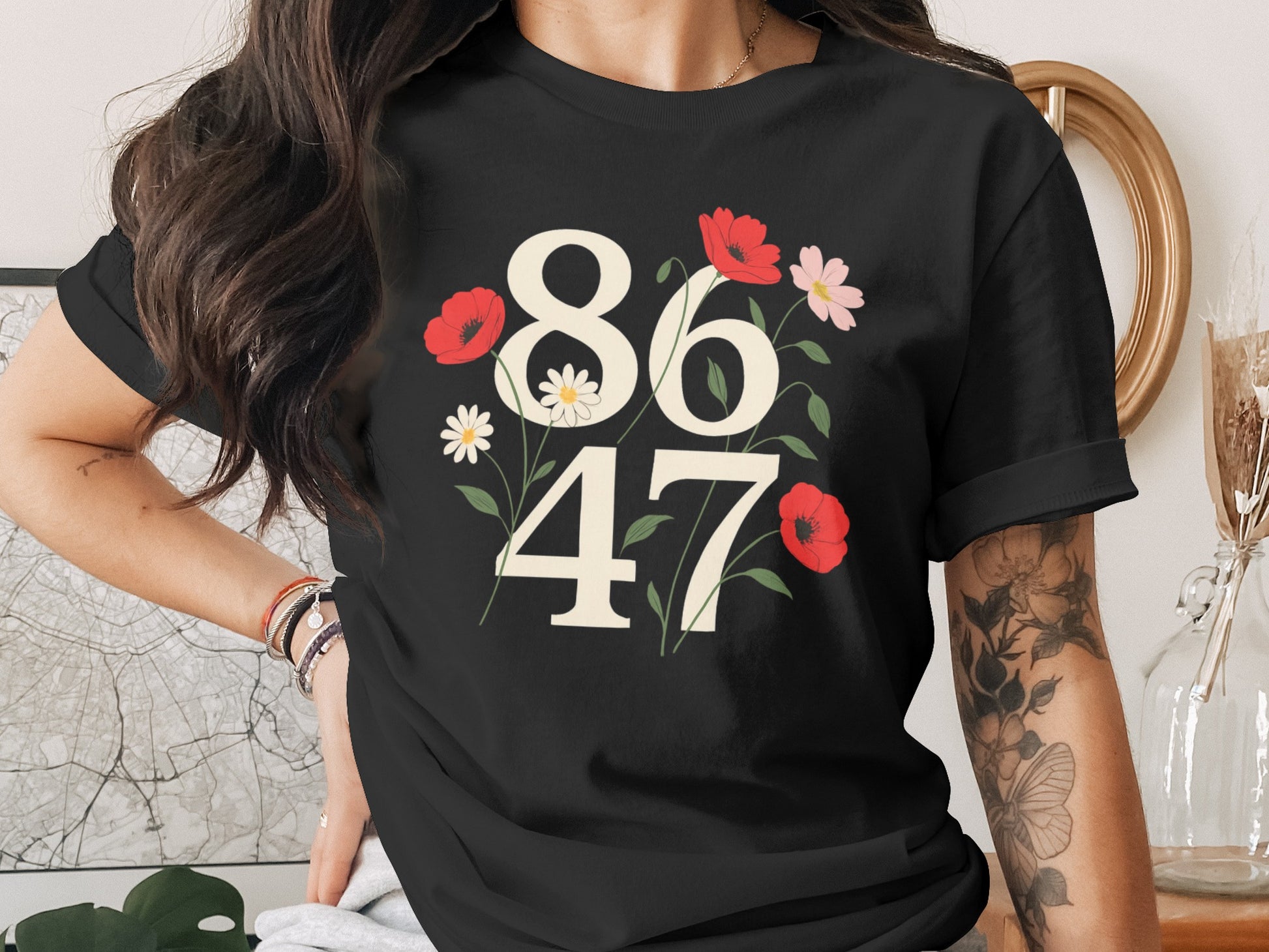 Retro Florals and Vintage Numbers Graphic Tee product