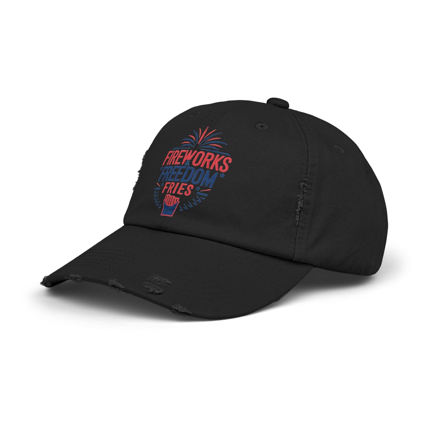 Patriotic Distressed Cap - "Fireworks Freedom Fries"