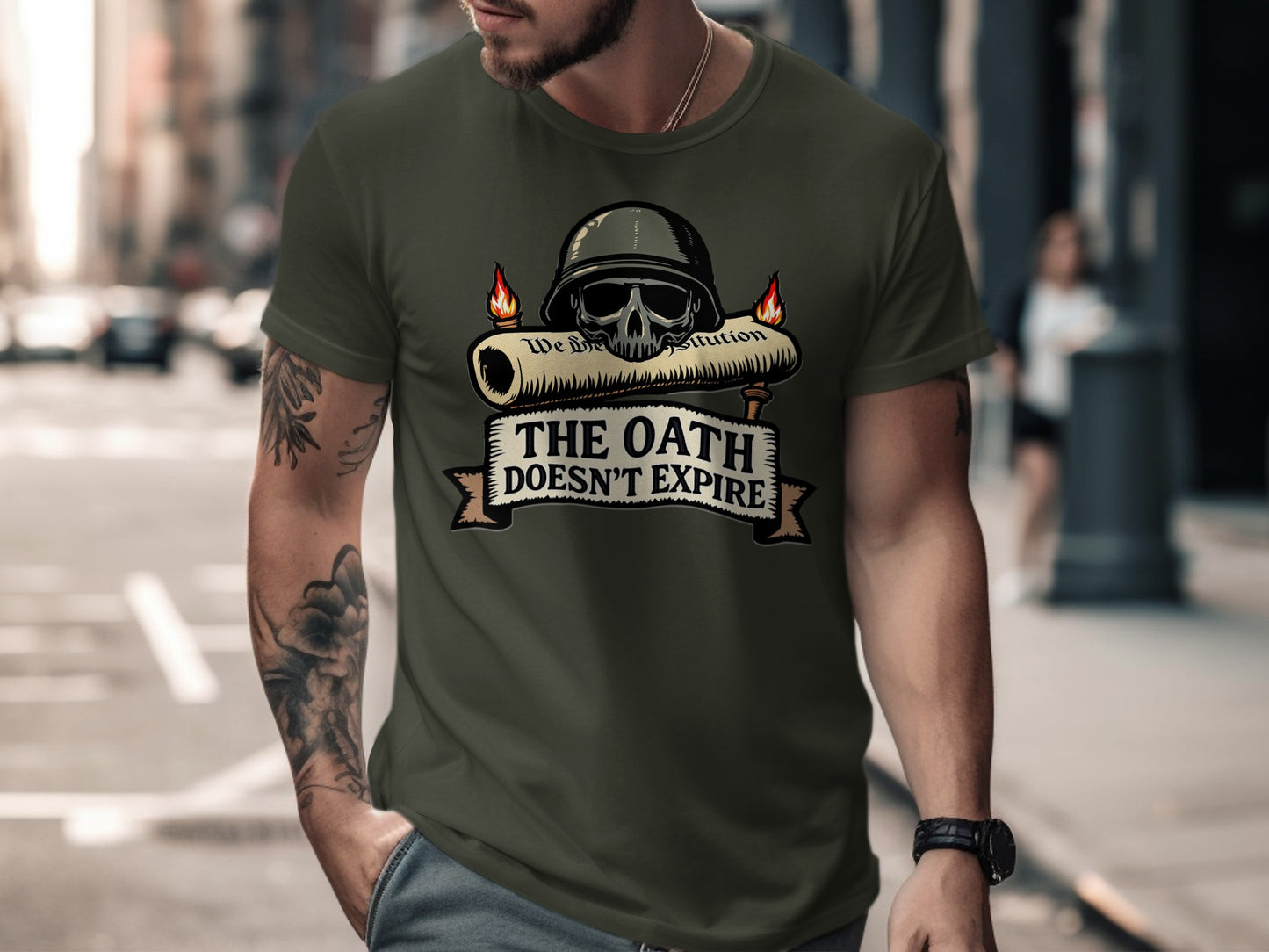 The Oath Doesn't Expire Skull Helmet Graphic Tee