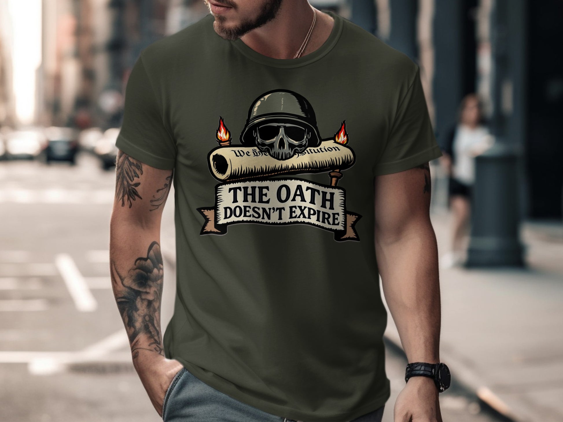 The Oath Doesn't Expire Skull Helmet Graphic Tee